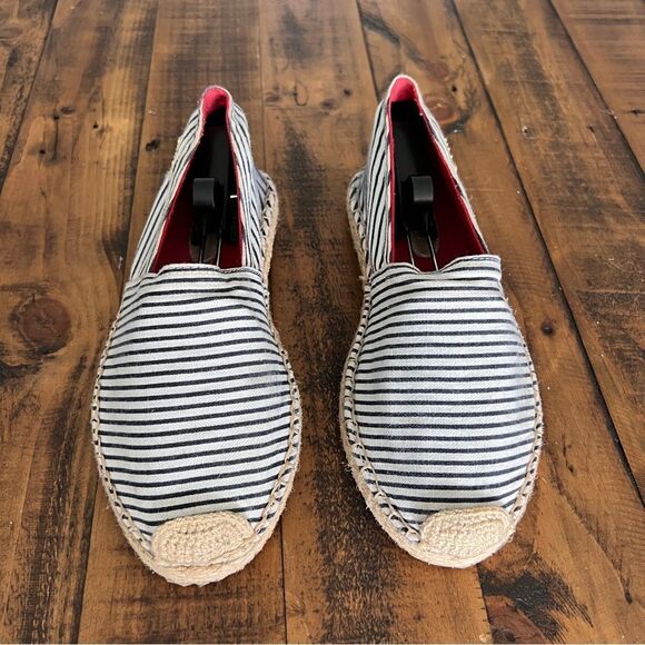 OndadeMar Black White Striped Espadrille Flats Size 38 - Picture 1 of 6